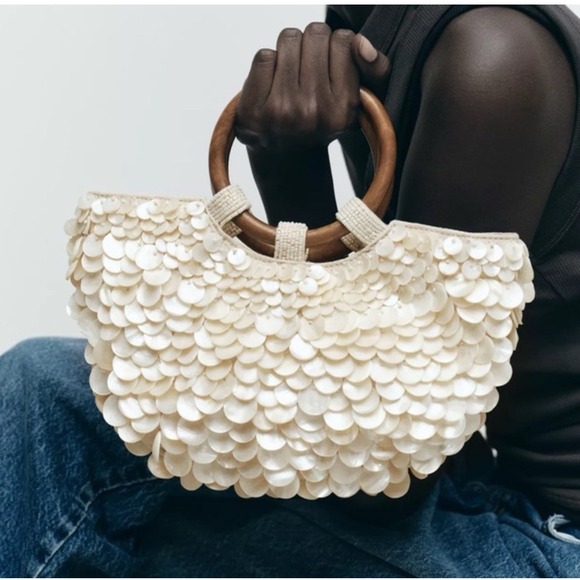 Zara Faux Mother of Pearl Appliqué Bag Purse Crossbody Bohemian Festival TikTok - Picture 8 of 8